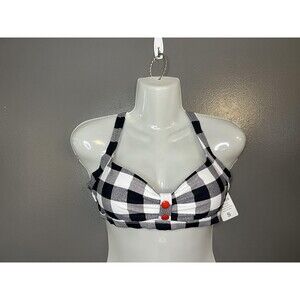 Balasami Bikini Swim Top Womens Small Black Buffalo Check Crisscross Back Padded